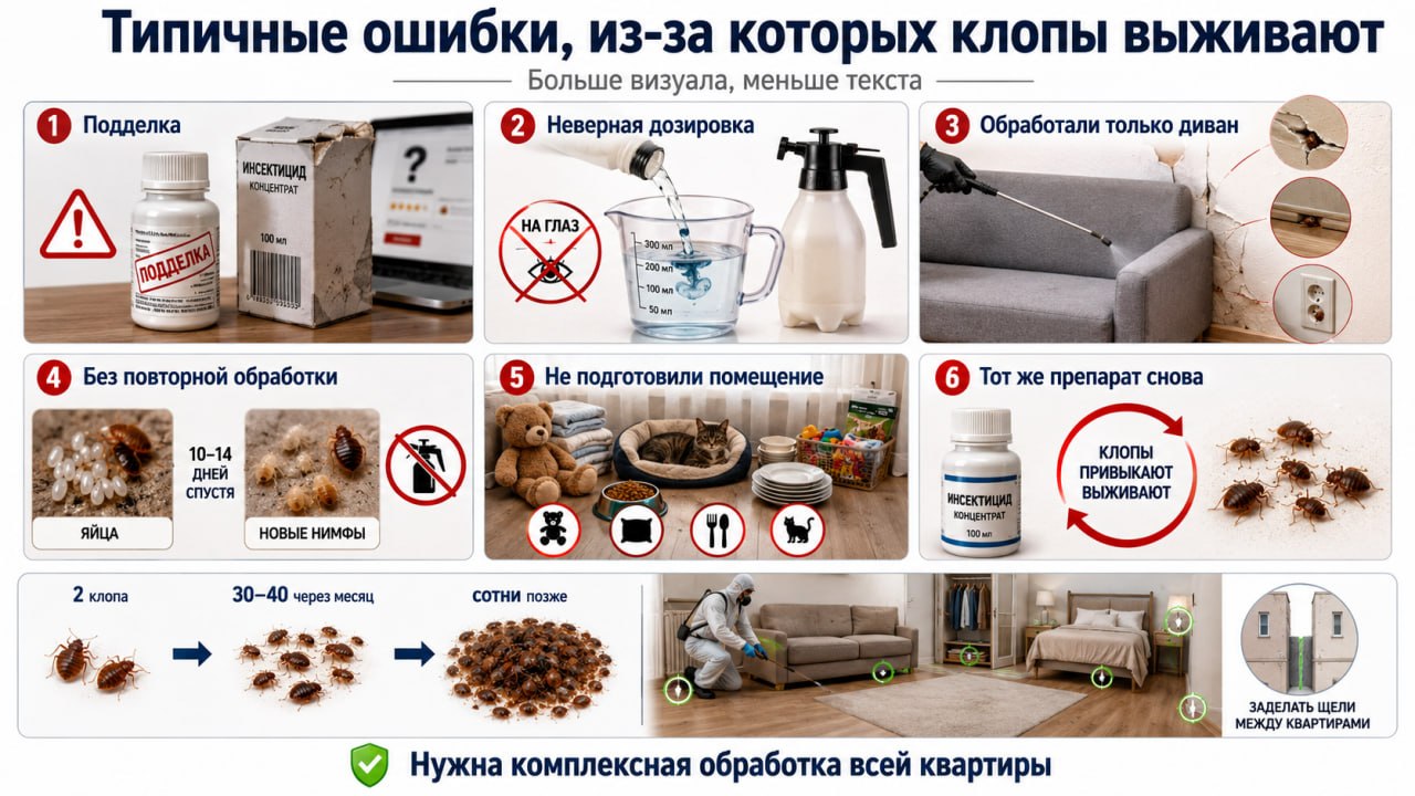 Типичные ошибки при покупке и применении, из-за которых клопы выживают